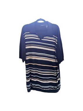 VTG Claiborne Silk blend, collared black tan & blue lightweight sweater XXL